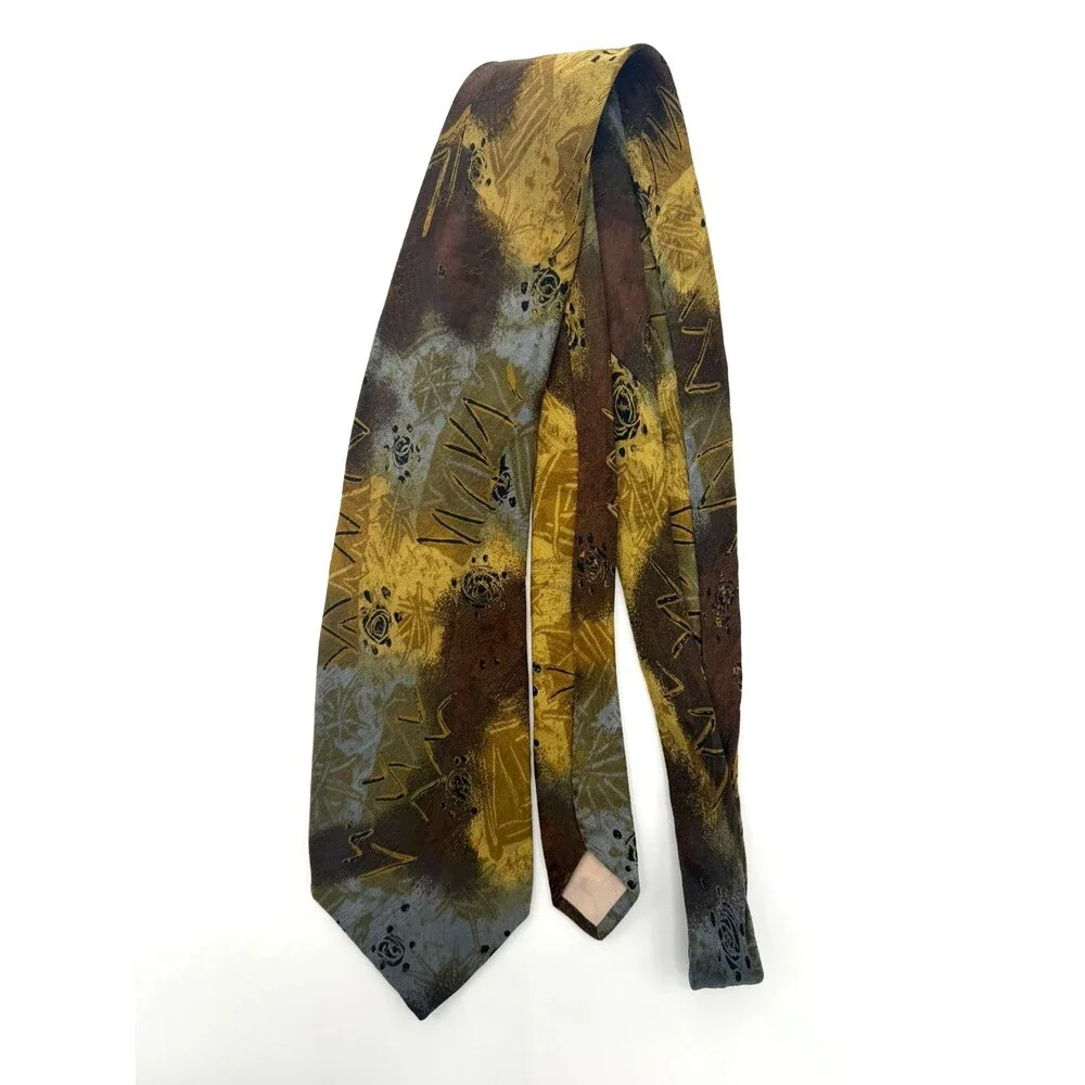 Vintage Vismara Milano 1880 Silk Tie Made in Italy Abstract Artistic Print Earth